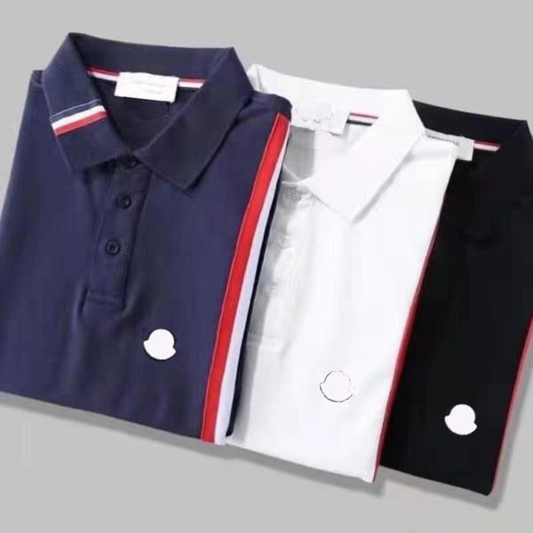 

man polos shirts summer t shirt tees designer polo neck striped embroidery budge letters m-4xl, White;black