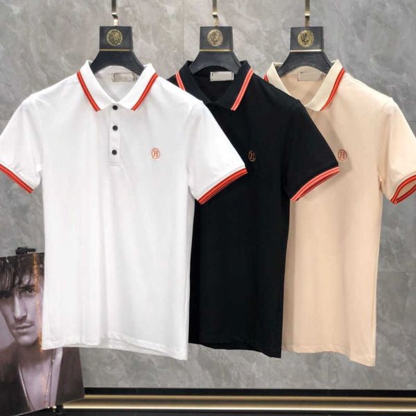 

embroidered men polo shirt designer t shirt cotton short sleeved tshirt oversize lapel sweatshirt mens business casual shirt xxxl, White;black