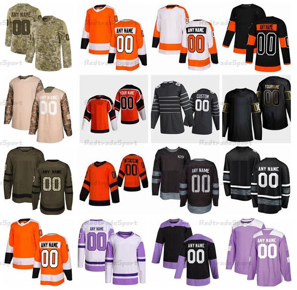 

2021 reverse retro customize brassard atkinson hockey jerseys ryan ellis ristolainen yandle van riemsdyk laughton sanheim camo veterans day, Black;red