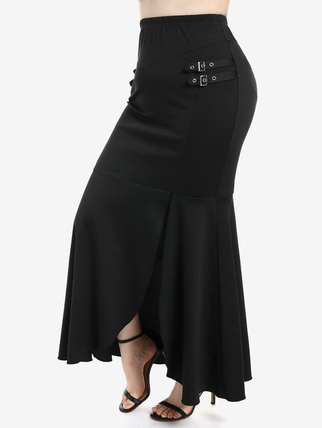

skirts rol buckles slit bodycon maxi black high waisted flounce pull on for women streetwear split long 5xl 230317