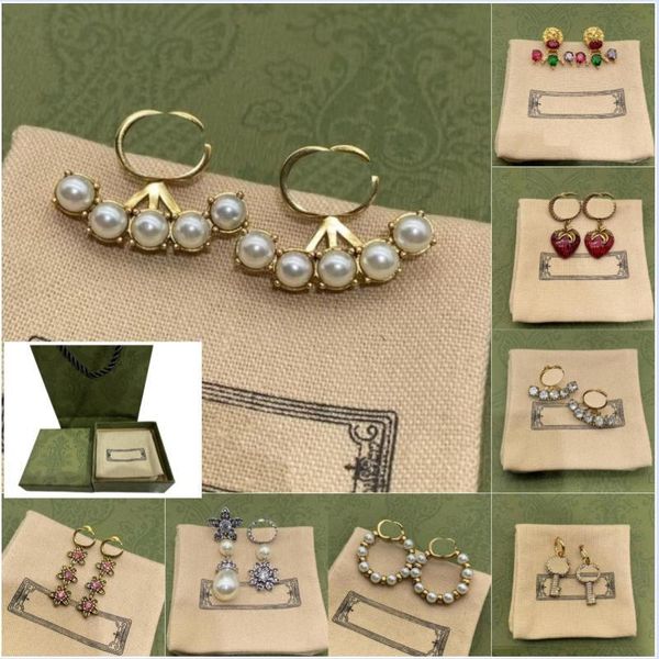 

double letter studs earrings designer earrings womens retro 18k gold plated crystal wedding party jewelry with box, Golden;silver