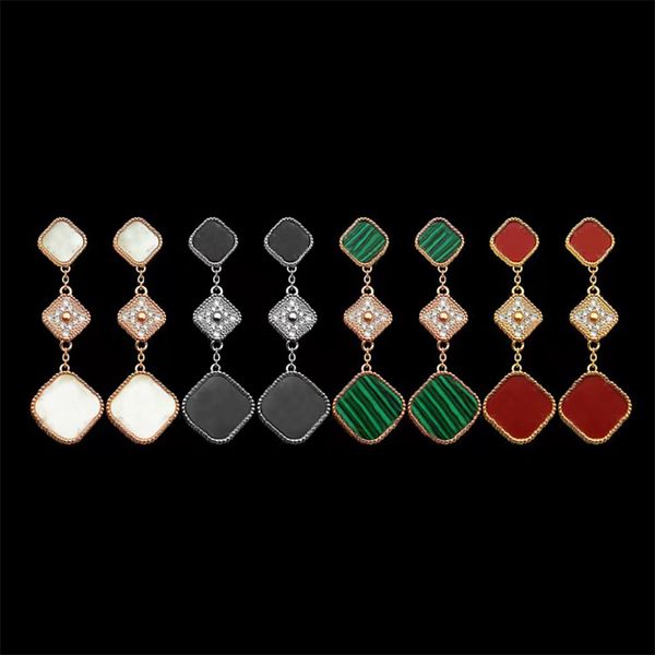 

2023 new fashion crystal three flower dangle earrings women's clover charm with diamond earrings stainless steel designer earrings, Silver