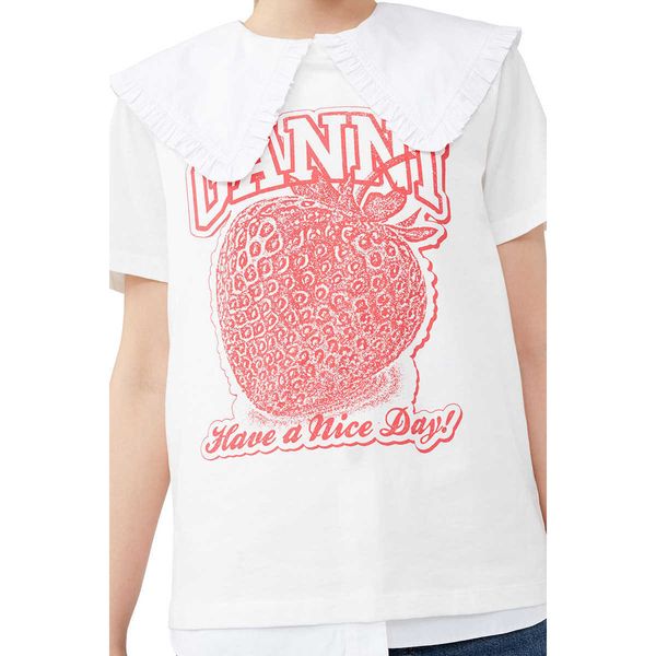 

2023ss ganny women designer t-shirt strawberry print fashion short sleeve, White