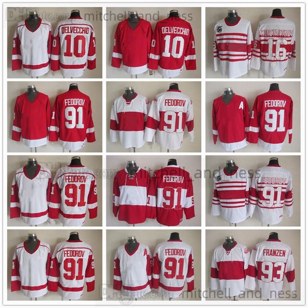 

movie vintage hockey jersey retro ccm embroidery 91 sergei fedorov jersey 10 alex delvecchio 93 johan franzen 16 vladimir konstantinov jerse, Black;red