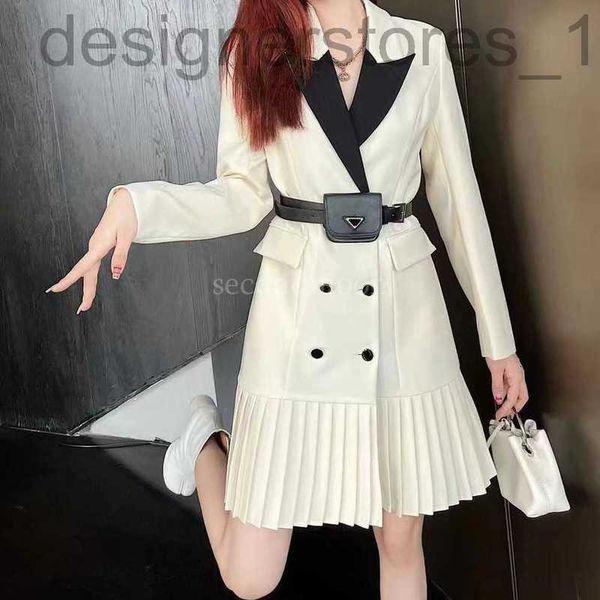 

designer women pleated dress metal triangle belt es designer casual style autumn winter fashion clothing 3xph, Black;gray