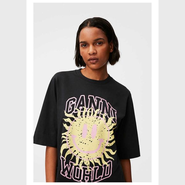 

ganni 2023ss women designer t shirt smiling print round neck sleeve casual tees short sleeve female, White