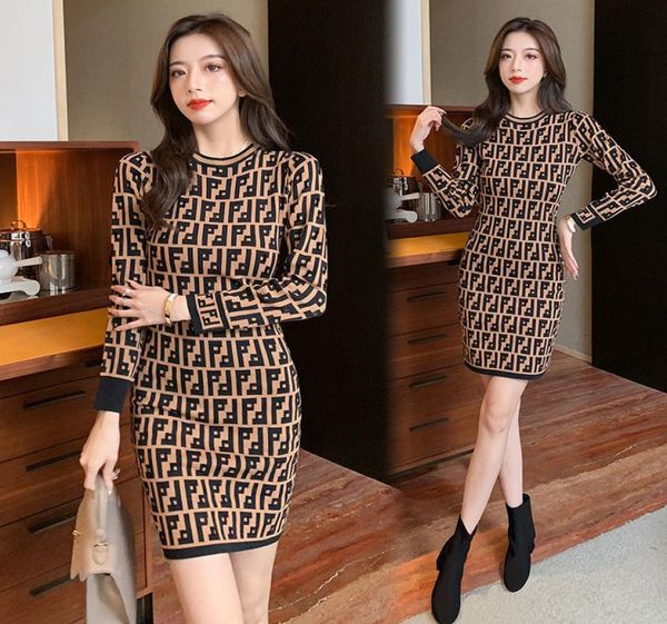 

women casual dresses classic vintage knit dress fashion clothes full letter luxurious senior6232732, Black;gray