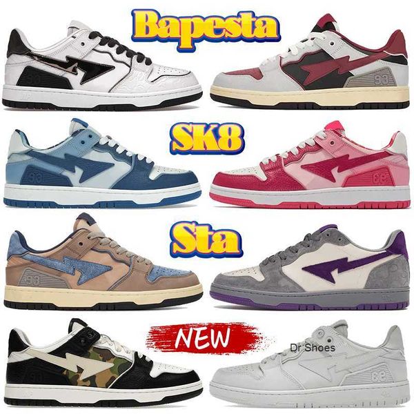 

2023 bapesta sk8 court sta low running shoes apes nigo light grey cream beige triple white silver 16th anniversary brown ivory men women, Black