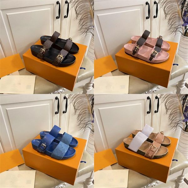 

women shoes designers slippers platform sandals classic old flower flip flops summer buckle flat leather printed slides beach shoes, Black