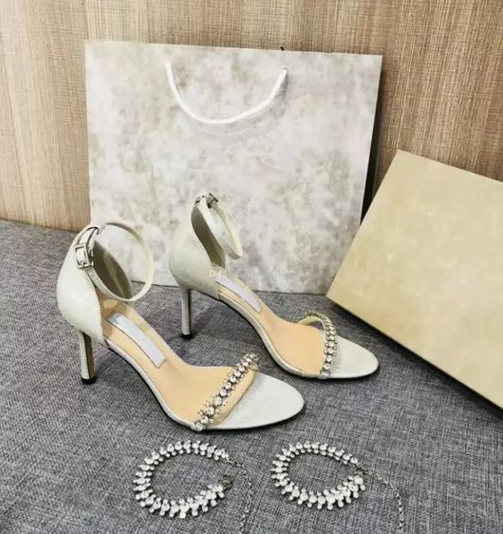

italy london wedding sandals crystal embellished leather pumps two interchangeable women's high heels lady gladiator sandalias eu 35-40, Black