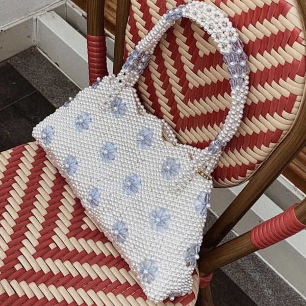 

shrimps early spring beaded flower pearl handbag peony words zipper inner pocket wavy bag 230304