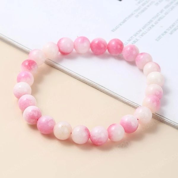 

dyed color peach chalcedony beaded bracelets women beautiful round stone rope elastic bangles healing yoga wristband jewelry, Golden;silver