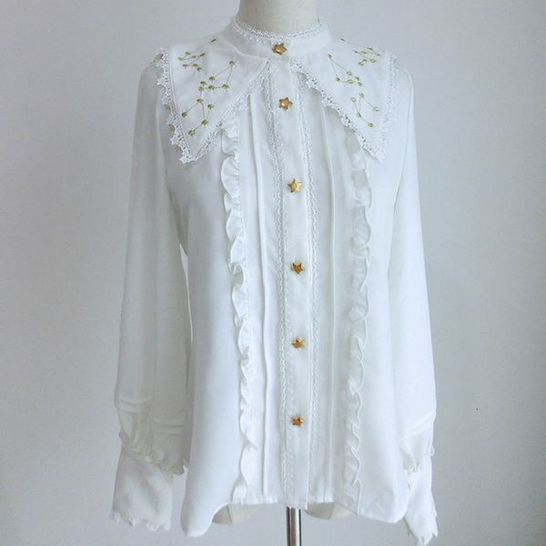 

women's blouses shirts sweet embroidered lolita shirt sailor collar chiffon blouse for women 230317, White
