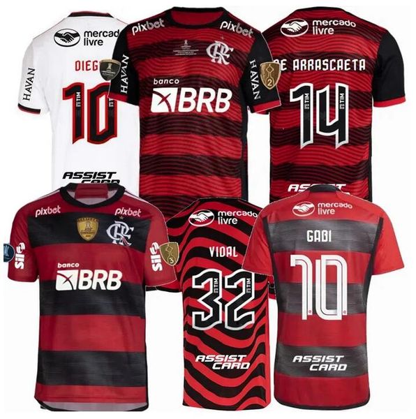 

player fans cr flamengo soccer jerseys 2022 2023 2024 vidal de arrascaeta e.ribeiro gabi b.henrique david luiz diego pedro gerson 23 24 home, Black;yellow