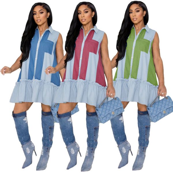 

casual dresses women's denim skirt single breasted cardigan dress the american and european pop new style for spring and summer, Black;gray
