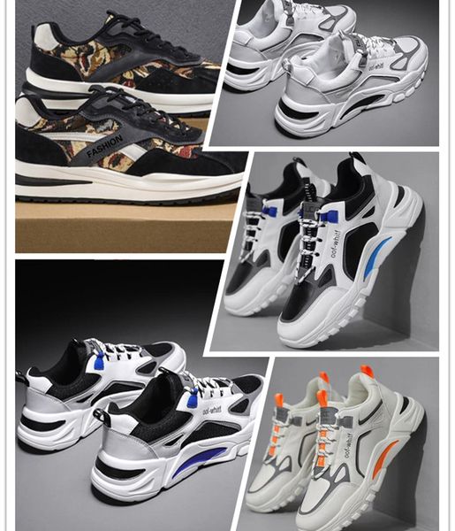 

shoes men's new casual sports shoes fashion korean running shoes thick sole dad shoes, Black