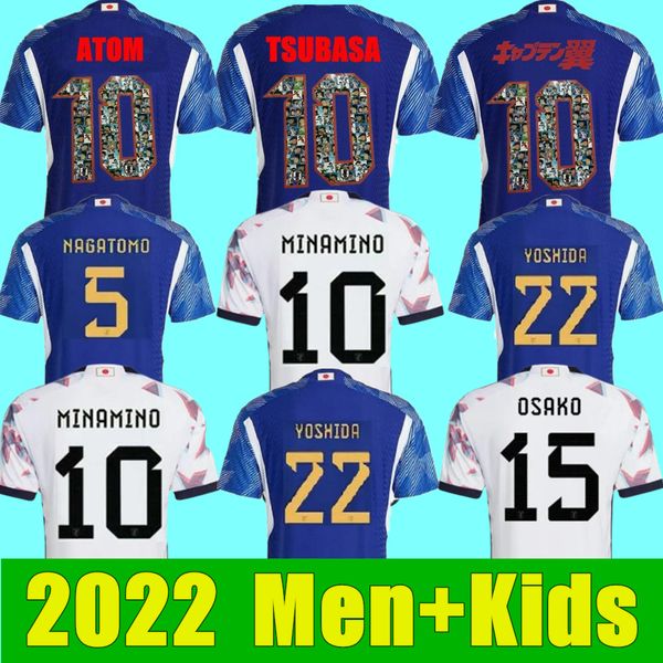 

japan 2023 soccer jerseys home away minamino osako nagatomo yoshida haraguchi atom japanese 22 23 child football shirt honda men set kids ki, Black;yellow