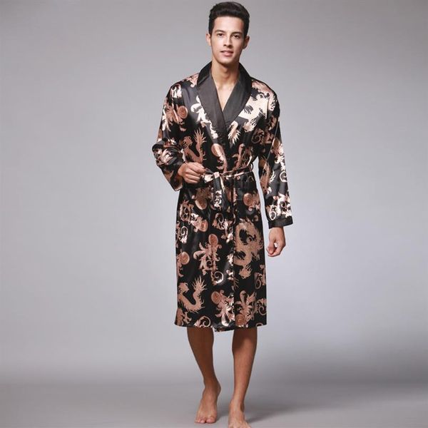 

dragon nightgown male bath robes silk pajamas mens long robes sleepwear home wear summer spring autumn plus size l xl xxl xxxl238g, Black;brown