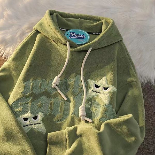 

womens hoodies sweatshirts spring ins wind star sweater hoodies y2k american retro sweet cute milk fufu apricot casual hooded men and women, Black