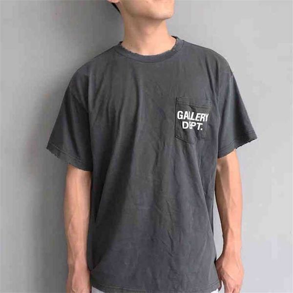 

gallerydept designer shirt pocket letter print street high basic wash used men's and women's loose short sleeve t-shirt, White;black
