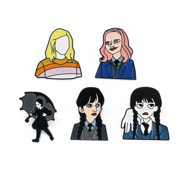 

wednesday adams characters pin cute anime movies games hard enamel pins collect metal cartoon brooch backpack hat bag collar lapel badges, Blue