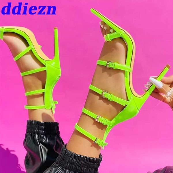 

thin heels shoes sandals for ladies gladiator female fashion zippers pointed toe narrow band stiletto heels women pumps shoes 0316, Black