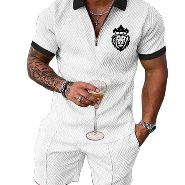 

mens tracksuits mens fashion polo shirt set men 3d printed vneck zipper short sleeve polo shirtshorts two pieces man vintage suit 230316, Gray