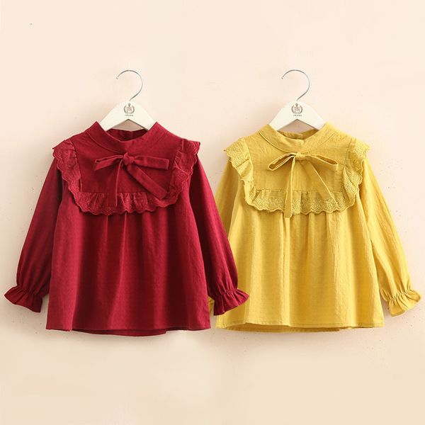 

kids shirts spring autumn 2 3 4 5 6 7 8 9 10 years children long sleeve bow sweet solid cotton blouses shirts for kids baby girls 230317, White;black