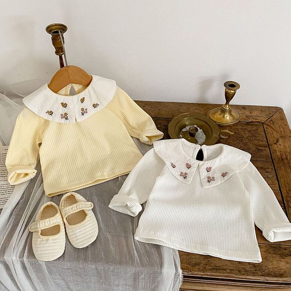

kids shirts 0-3 yrs toddler baby girl t-shirt cotton long sleeve embroidery pullover infant t-shirt spring autumn baby girls clothes 230317, White;black