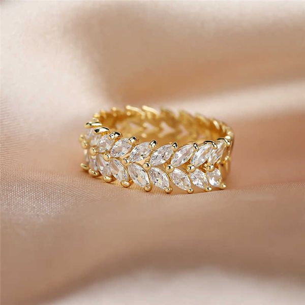 

band rings luxury female white leaf crystal jewelry rose gold silver color engagement ring charm bride zircon wedding band rings for women g