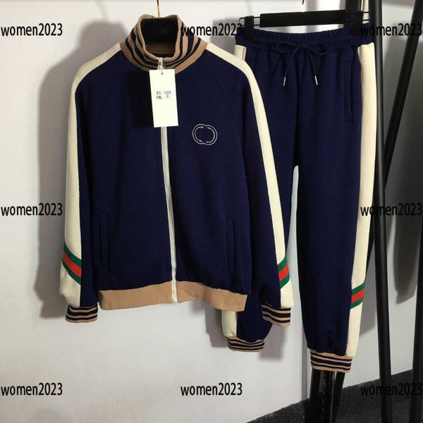 

luxury tracksuits women sportswear lady casual outfit 2pcs embroidered letter coat and striped webbing elastic waist pants size s-xl new, Gray