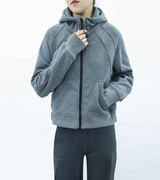 

women brushed sports jacket relaxed fit yoga fullzip hoodie fleeces cropped sweatshirts gym coat hooded with thumbholes4398485