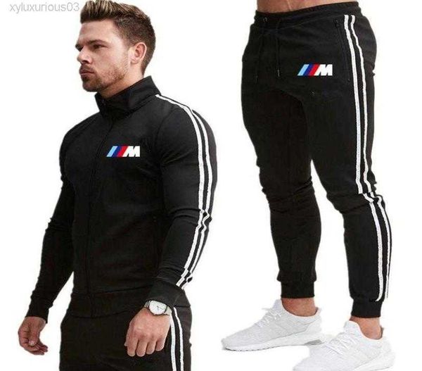 

casual assemblies 2021 autumn bmw m splice jogger hoodies with zipper pants 2 pcs sports clothing sets7340713, Black