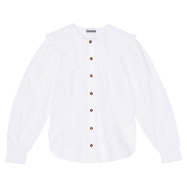 

ganni 2023ss women designer shirt hawaii beach shirt classic french doll neck white shirt for women