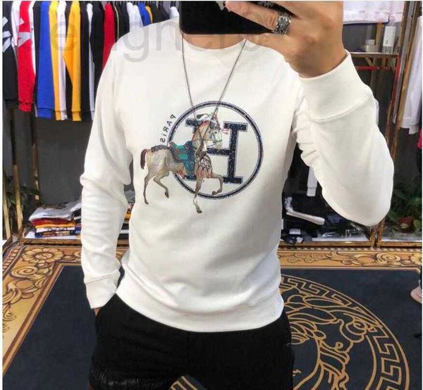

men's hoodies & sweatshirts designer sweatshirt men's autumn 2021 round neck tide ins heavy industry h horse drill set long sleeve, Black