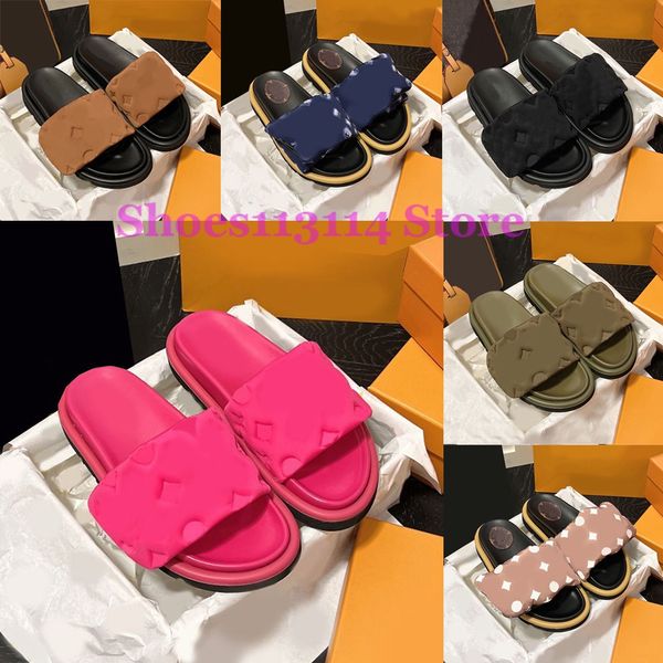 

designer beach slippers slides pool pillow comfort embossed mules platforms sandals for men women triple black pink deep blue luxury casual