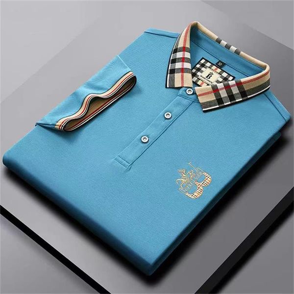 

2023 li xia women's polo shirt plaid neck t-shirt embroidery business men's mercerized cotton men's short sleeve couple top, White