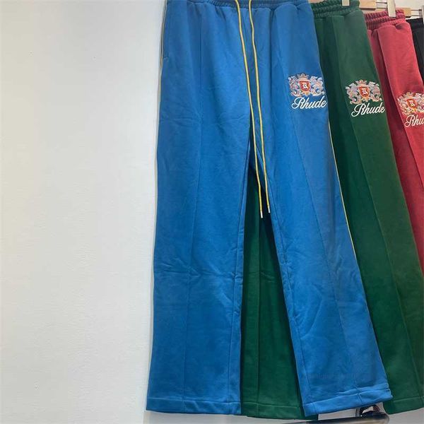 

crown embroidery rhude sweatpants men women 1 1 red green patchwork pocket pants rhude trousers rt9w, Black