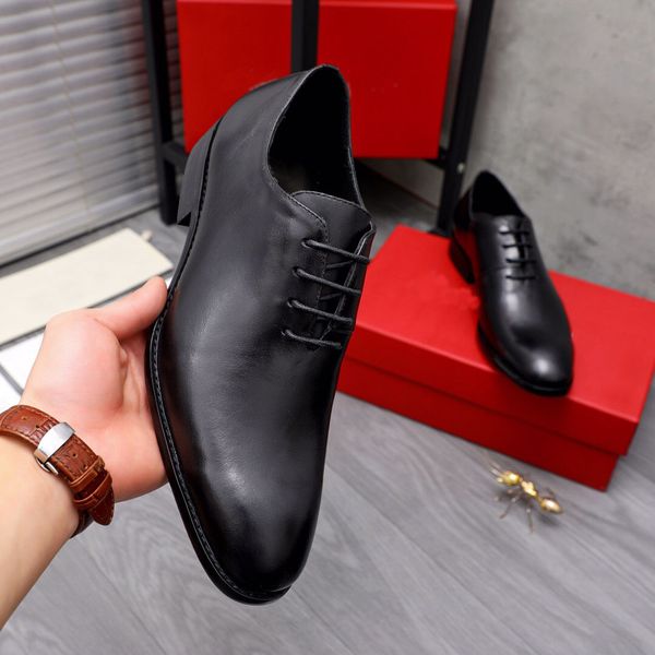 

2023 mens dress shoes genuine leather formal brand designer pointed toe lace up business oxford shoes footwear 11 size 38-44, Black
