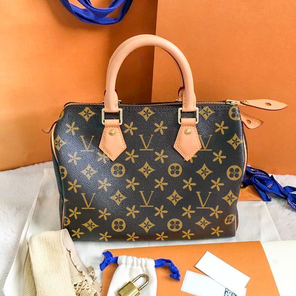 

3 size speedy 25 30 35 travel bag m41113 pochette big clear with shoulder strap luxury tote handbag brown flower designer men duffle cross b