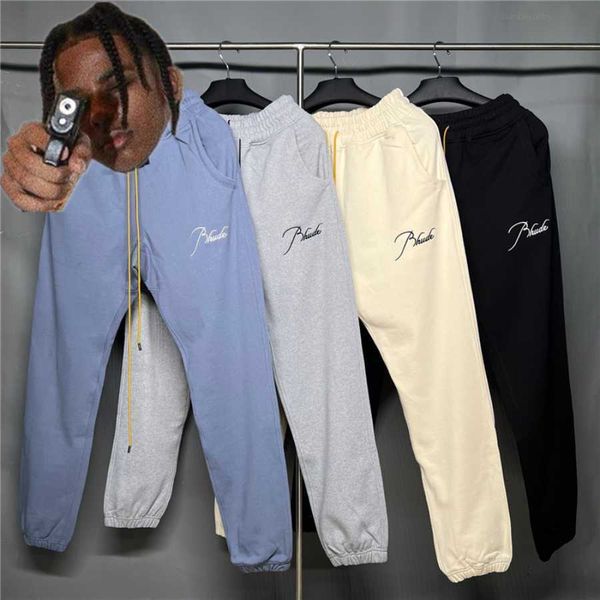 

2022fw rhude sweatpants men women joggers embroidered rhude drawstring pants trousers, Black