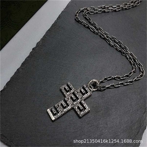 

2023 designer new fashion jewelry the ancient cross 925 made old sculpture pattern square twist chain all match necklace necklace., Silver