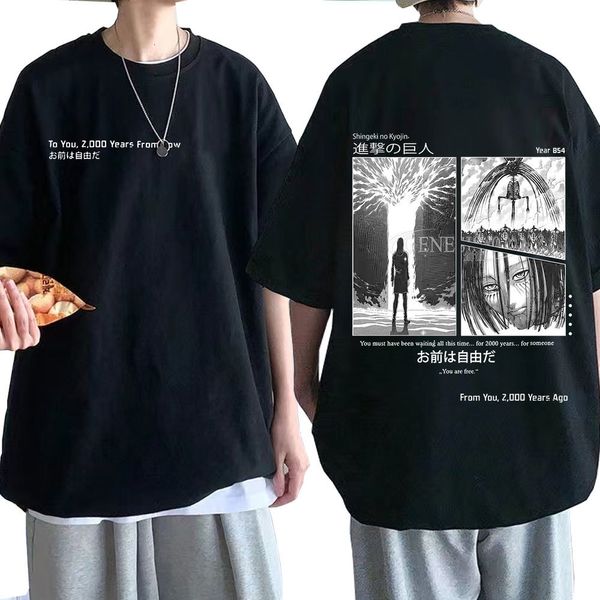 

mens tshirts anime aot attack on titan tshirt shingeki no kyojin season 4 final rumbling eren yaeger print tshirts streetwear tees 230317, White;black
