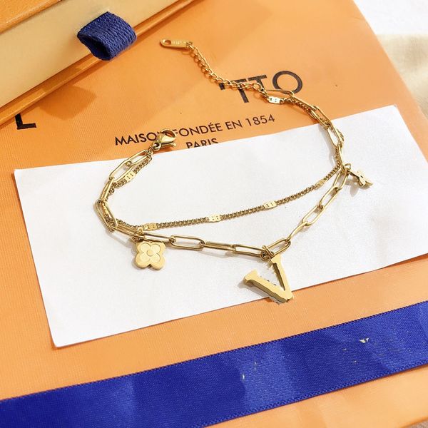 

classic brand logo bracelet chain gold bracelet letter love jewelry clover bracelet vintage design jewelry stainless steel bnagle designer g, Black
