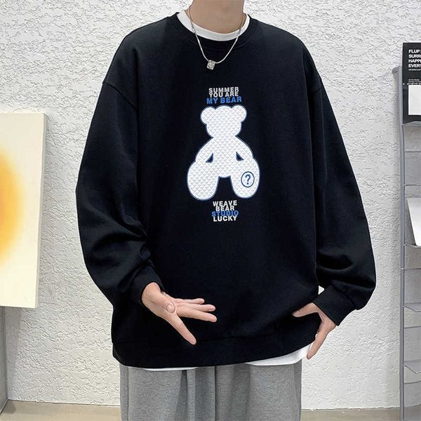 

men's hoodies spring new little bear sweater round neck cost-effective sweater t-shirt men, Black