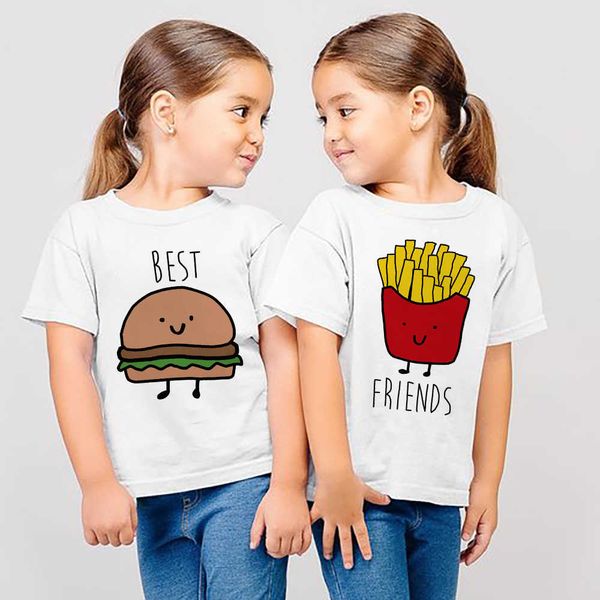 

t-shirts friend twins boys girls summer tshirt funny children tee shirt casual short sleeve shirt twins brother sister tees w0317, Blue