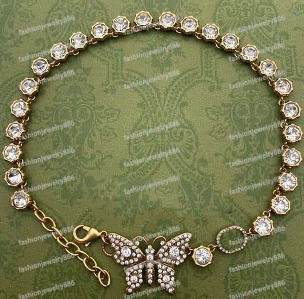 

european and american fashion letter butterfly necklace collares punk vintage diamond chain bracelet for women party birthday wedding jewelr, Silver
