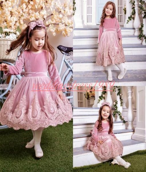 

velvet short flower girls dresses long sleeve lace little girls pageant skirt girl formal wear party ball gown first communi8913807, White;red