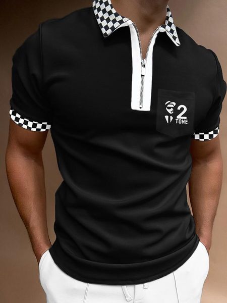 

men's polos fashion casual polo shirts men short sleeve turn-down collar zipper design harajuku men's streetwear camisas de hombr, White;black