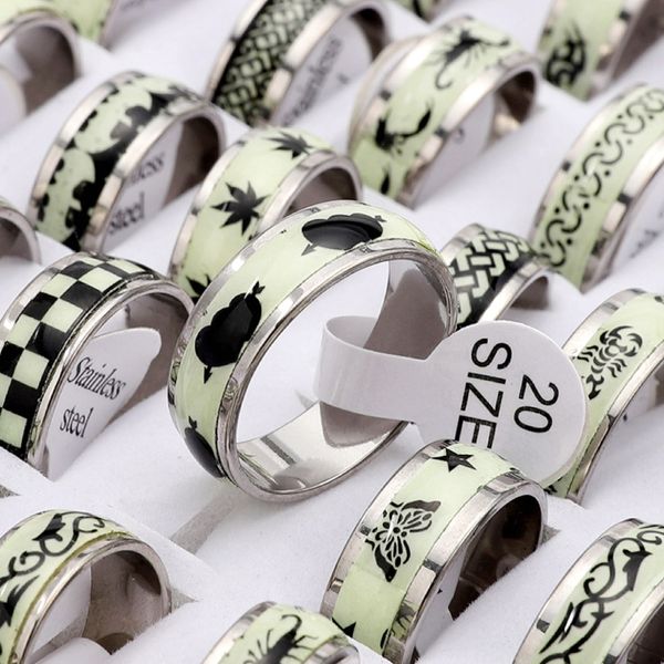 

wholesale 30pcs mixed style luminous rings for women men couple stainless steel fashion glowing friend party gift charms finger jewelry acce, Slivery;golden